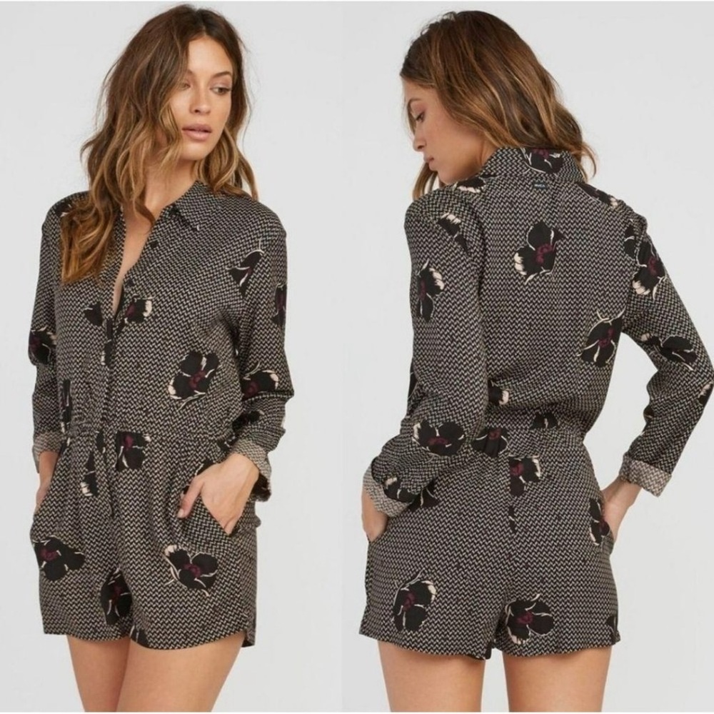 RVCA Black and Cream Floral Jumpsuit